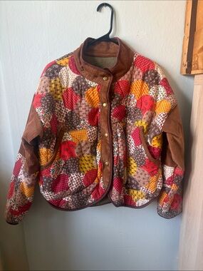 Source Unknown Patchwork Quilted Puffer Jacket - Brown Multicolor